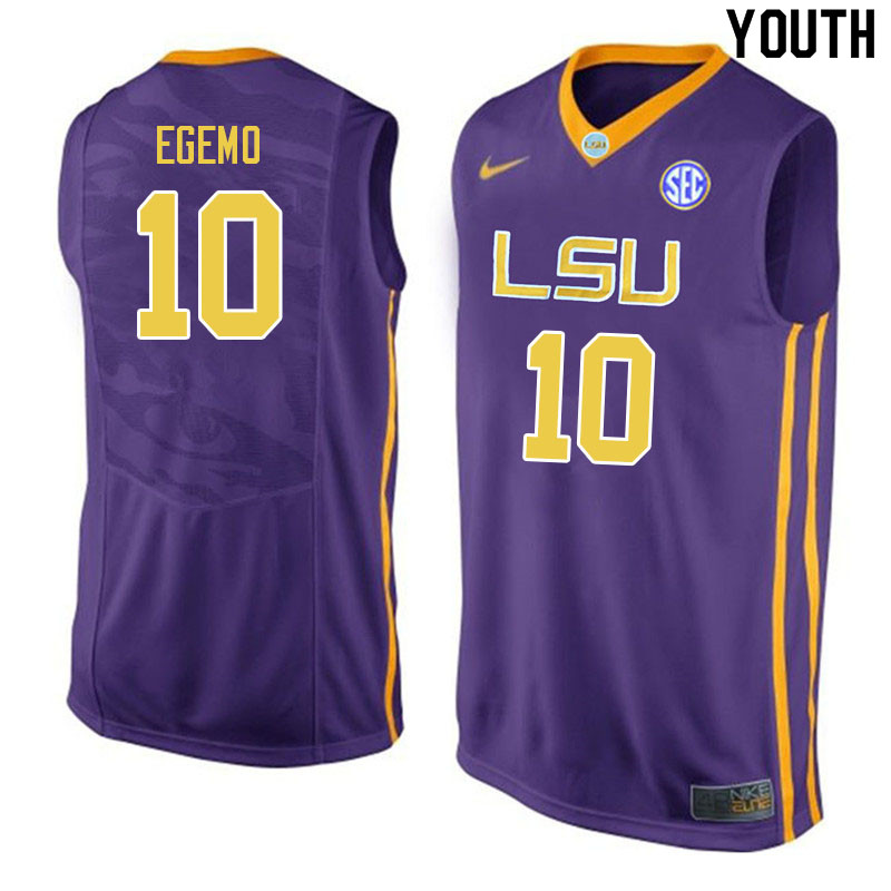 Youth #10 Brandon Egemo LSU Tigers College Basketball Jerseys Sale-Purple